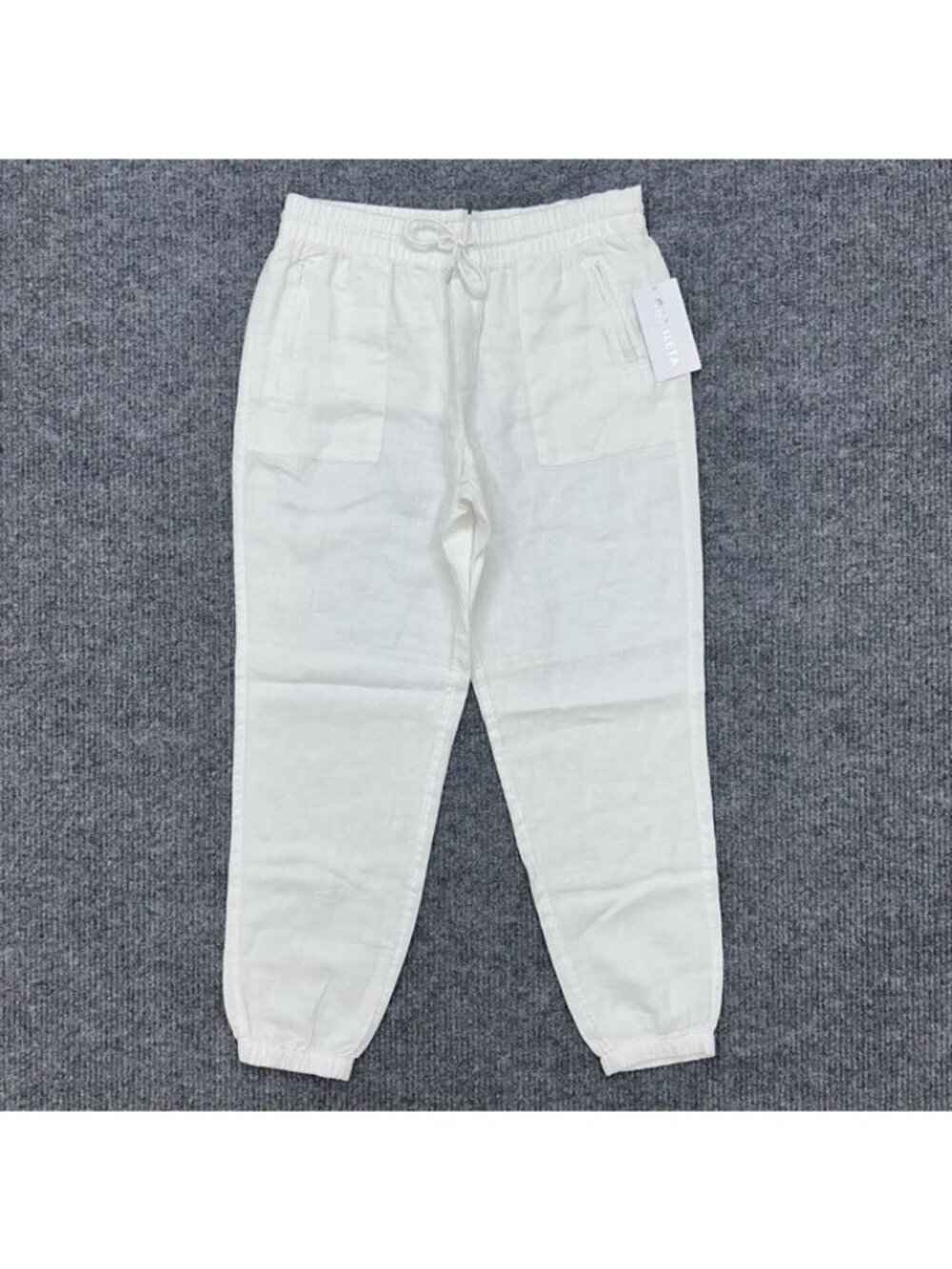 Athleta Retreat White 100% Linen Jogger Pants Zip Pocket Womens Large Tall NEW